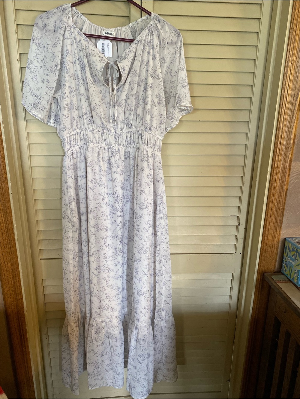 Light Blue Floral Maxi Dress with Tie Neck